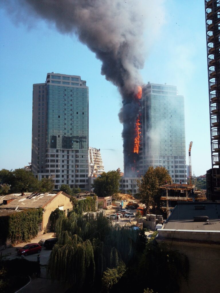 Fire,And,Smoke,Blaze,From,Residential,Apartment.,Civilian,High-rise,Building